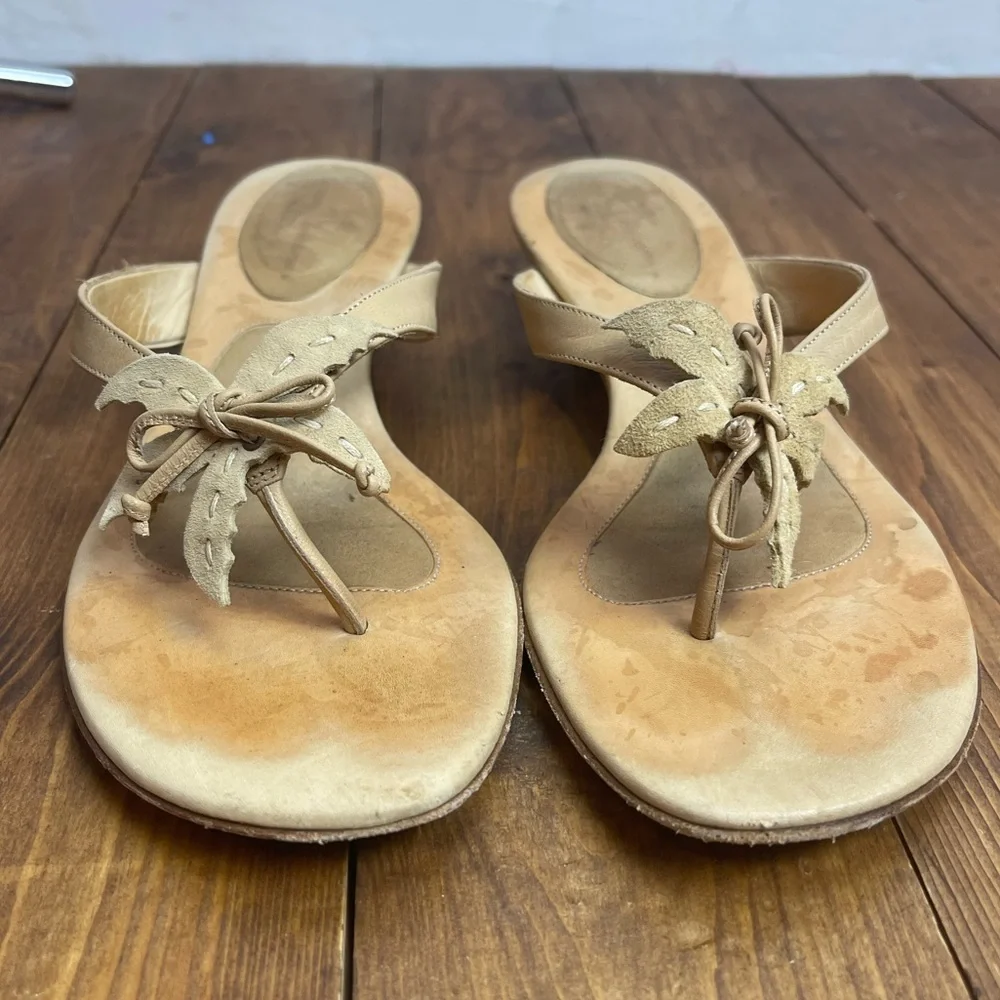 Tommy Bahama leather kitten heel sandals tropical temptation in camel size 7 - Picture 4 of 9